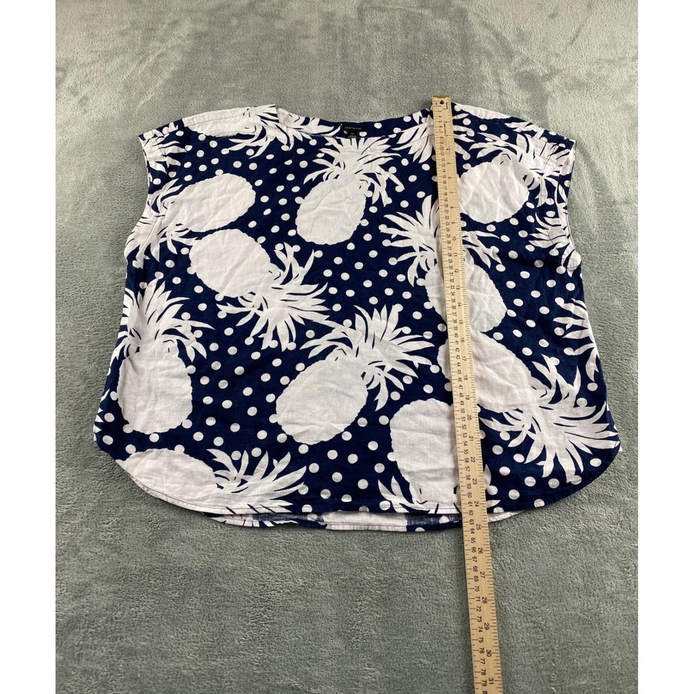 Ann Taylor XXL Navy Blue White Pineapple Polka Dot Linen Blend Cap Sleeve Blouse - Picture 5 of 8